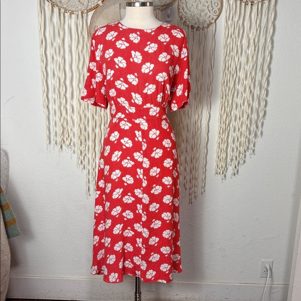 Boden Ruth Coral and White Floral Print Midi Dress Size 16R - Picture 2 of 9